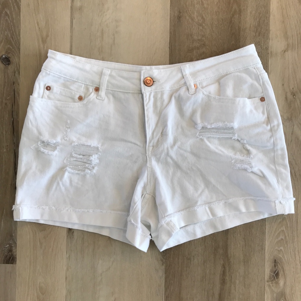 Time and Tru Distressed White Jean Shorts